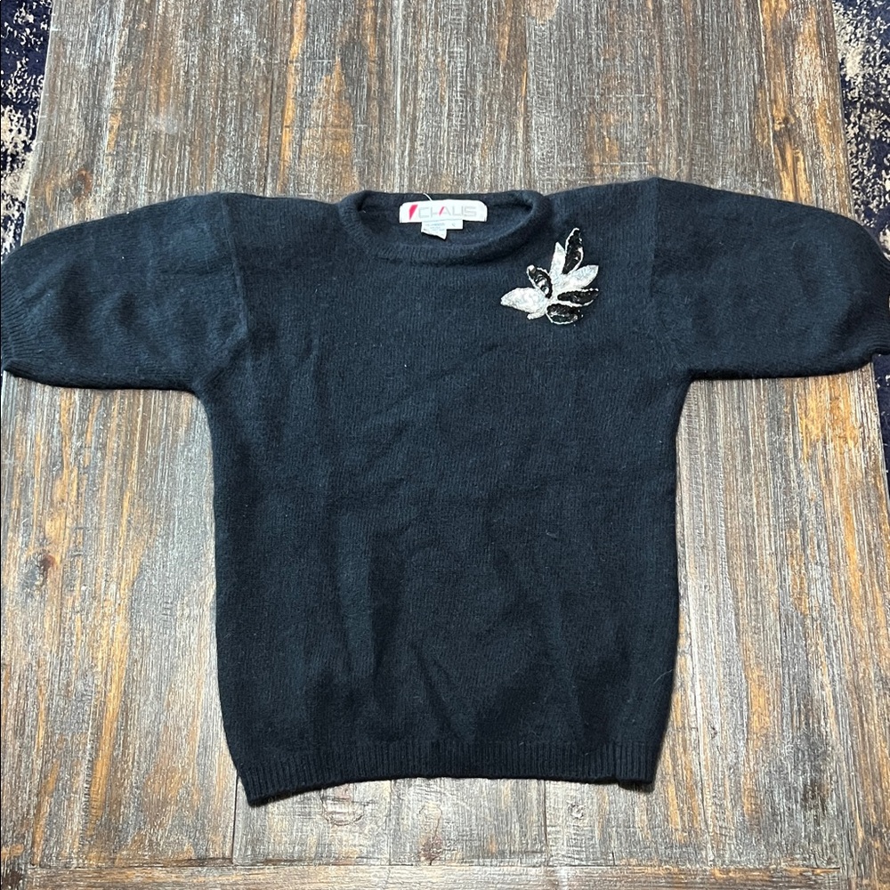 Vintage Chaus Black Knit Sweater, Wool and Angora Rabbit Hare